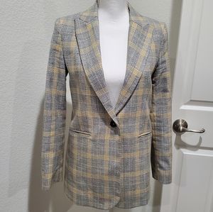 Mango Gray and Yellow Plaid Blazer